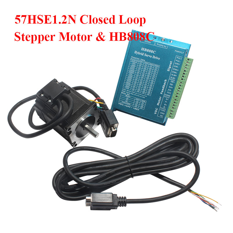 Nema 23 Closed Loop Stepper Motor Driver Kit - 1.2N.m Nema23クローズドループステッピングモーター57HSE1.2N & HB808Cハイブリッドサーボドライバーキット、CNCルーター用エンコーダーケーブル3m、卸売