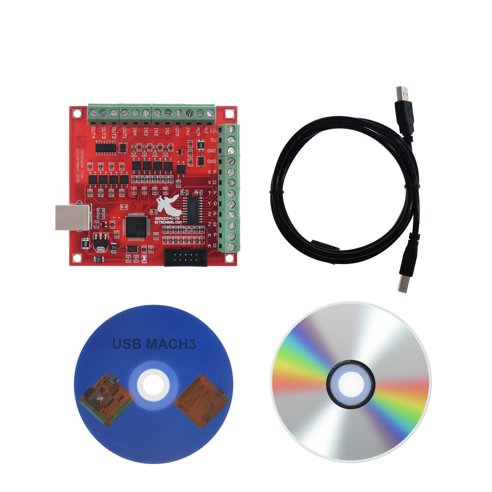 Mach3 Usb Cnc Controller 4 Axis 100Khz - ブレークアウトボード CNC USB MACH3 4軸コントローラーカード、ステッピングモーターとサーボモーター対応、100Khz、USBケーブル、ソフトウェア（CD付属）