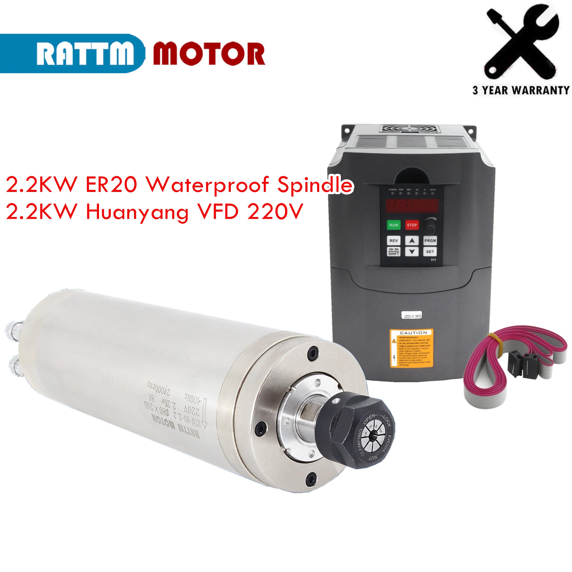 2.2Kw Water Cooled Spindle Kit Vfd - 防水水冷式CNCスピンドルモーターキット 2.2KW ER20 24000RPM 220V 金属彫刻