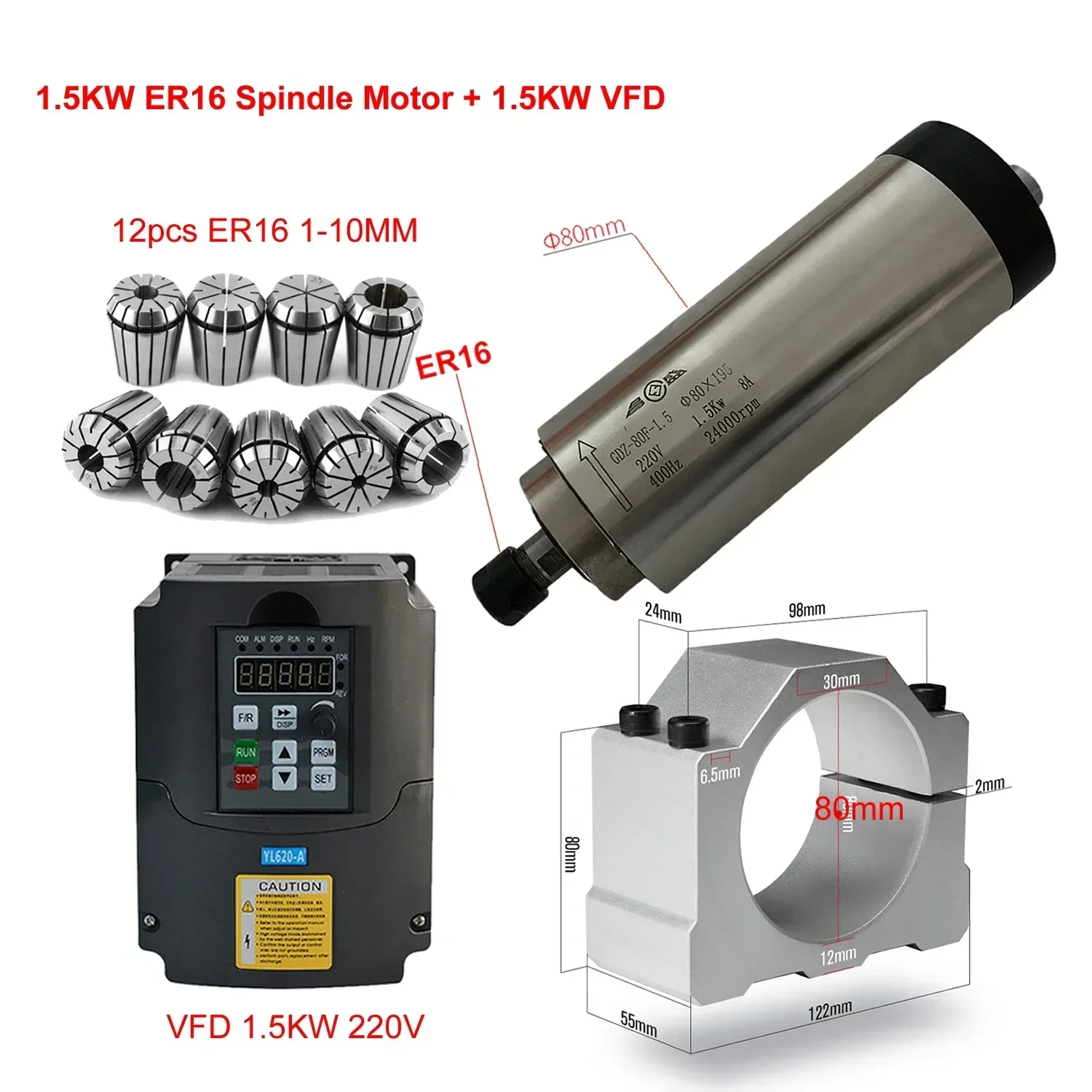 CNC空冷式800W 1500W 2200Wスピンドルモータ - Er20 Collet Chuck Spindle Motor 220V のレビューと価格