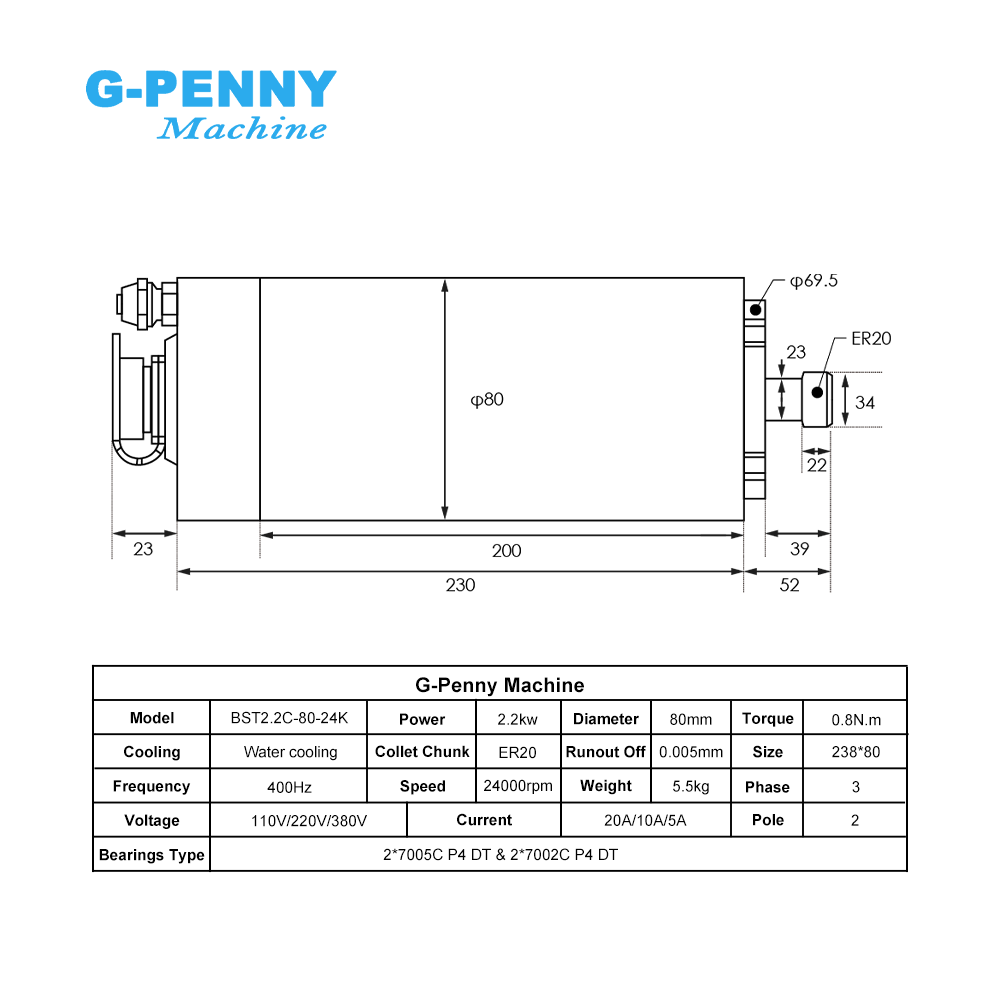 G-penny er20水冷スピンドルキット,水冷スピンドル - 2.2Kw Water Cooled Spindle Kit Vfd のレビューと価格
