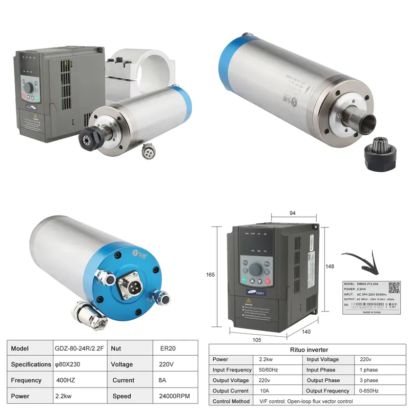 2026年中国工場製 ER20 2.2kw 水冷式CNCルー - 2.2Kw Water Cooled Spindle Kit Vfd のレビューと価格