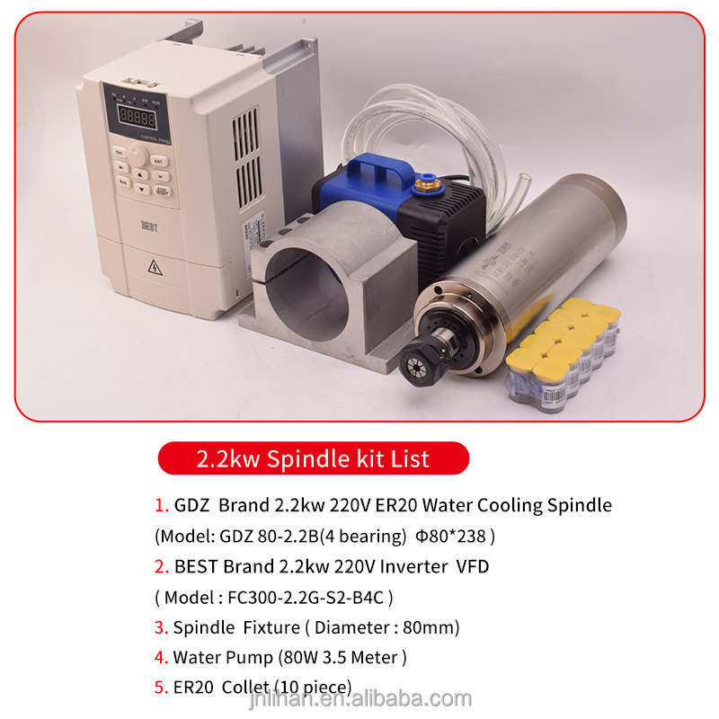 GDZ 2.2KW 220V 水冷 CNC ルータースピンド - 2.2Kw Water Cooled Spindle Kit Vfd のレビューと価格