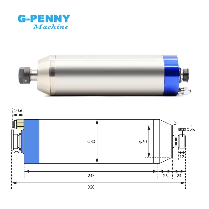 G-Penny 2.2kw ER20 D80 12000rp - 2.2Kw Water Cooled Spindle Kit Vfd のレビューと価格